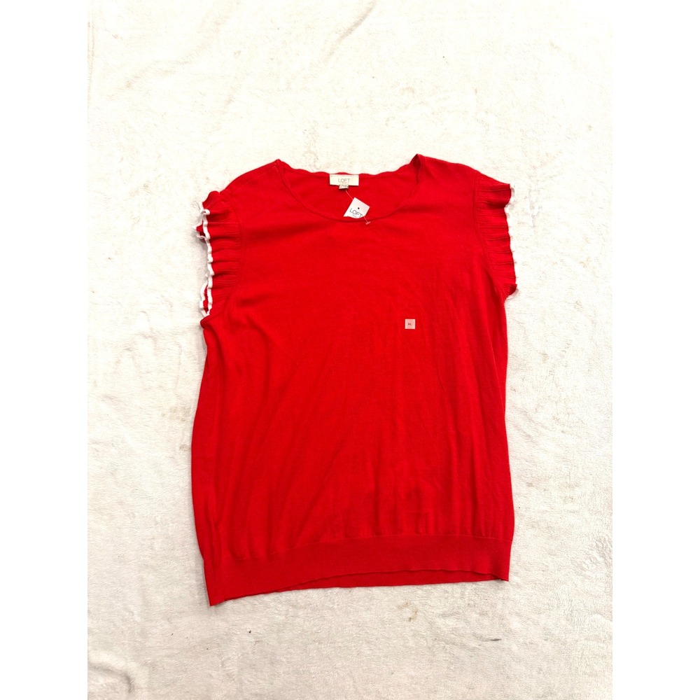 Loft Outlet Red Ruffle Cap Sleeve Knit Sweater Top XL D406 CL003 C2256